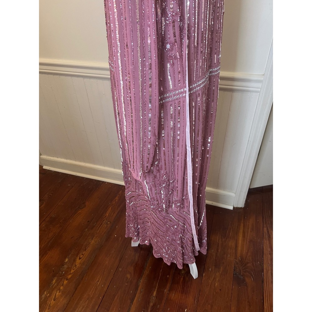Mac Duggal 93627 Rose Pink Beaded Sequin Long Sleeve Tea‎ Length Dress Womens 24 - Picture 11 of 13